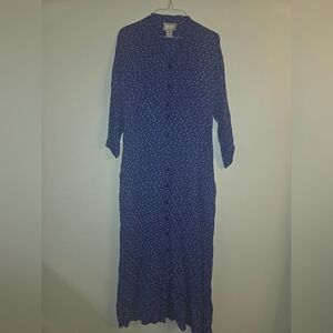 Vintage April Cornell Women Sunday Dress Floral BlueSleeve Sz M